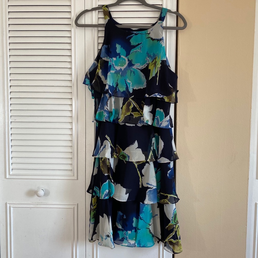 Navy floral ruffle dress